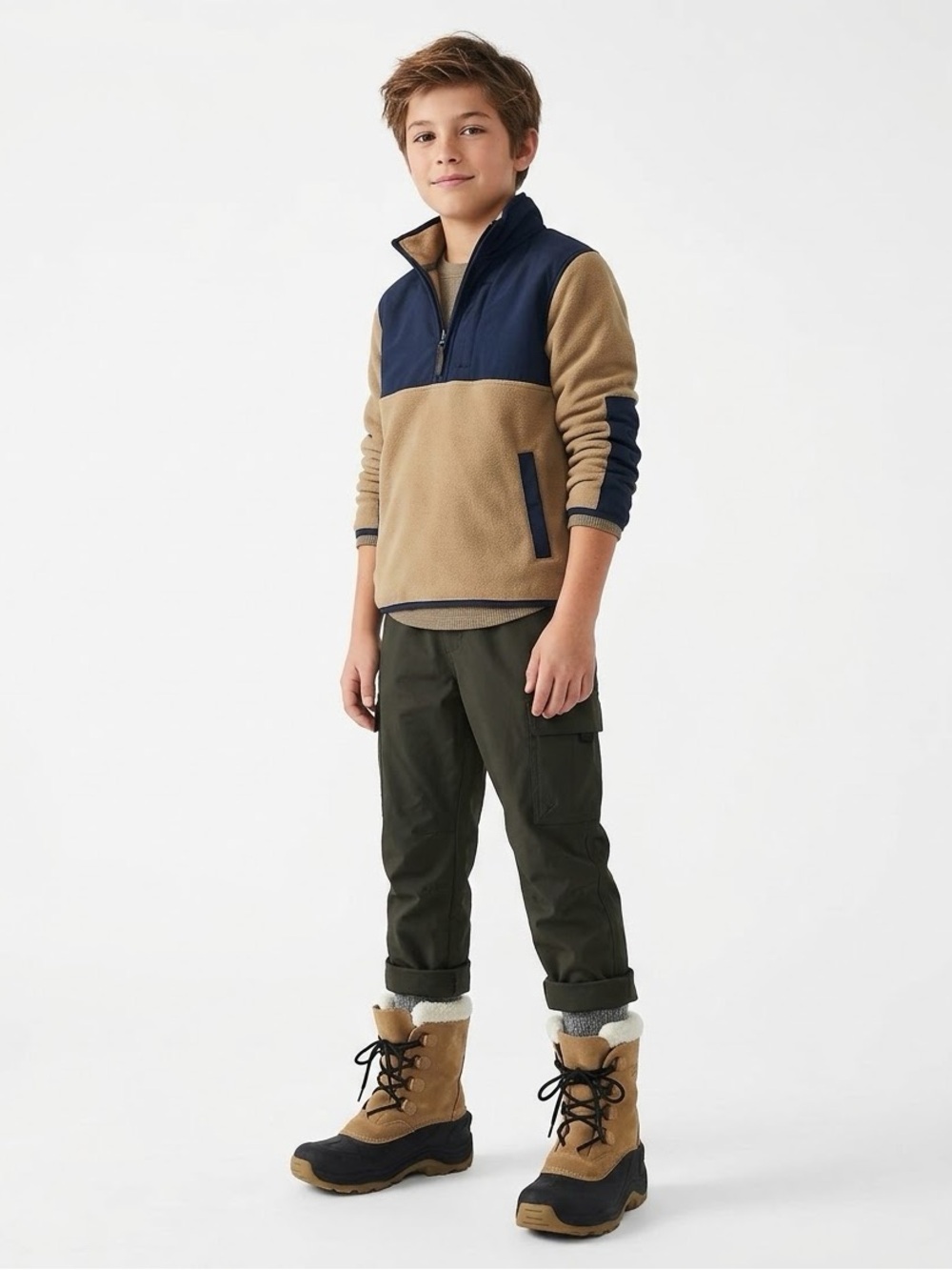 Lands' End Winter Pac Snow Boots Suede Tan Black | Boys 7